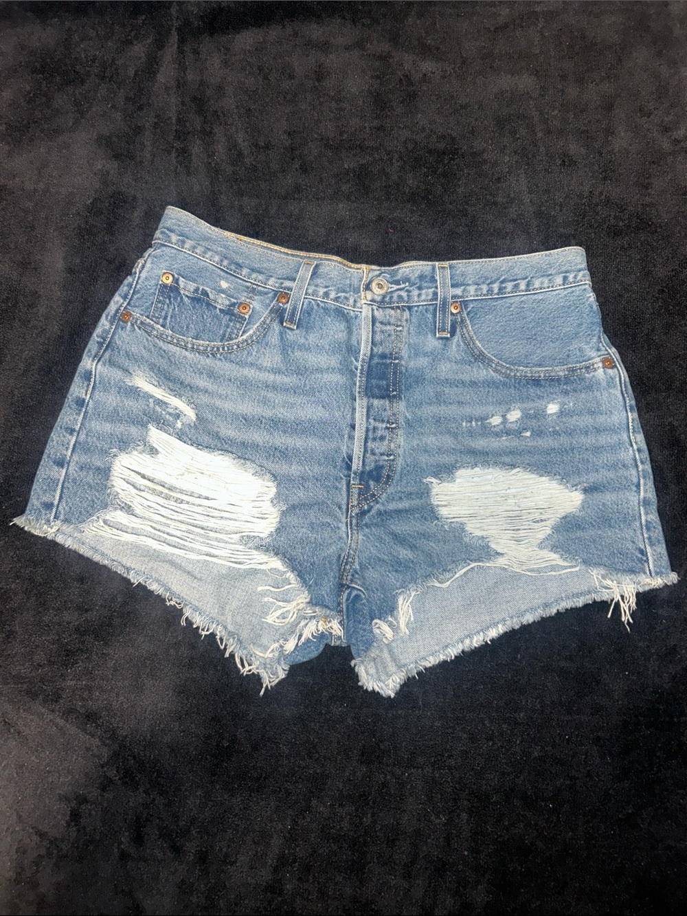 Levi's 501 Blue Distressed High-Waist Denim Cutoff Shorts